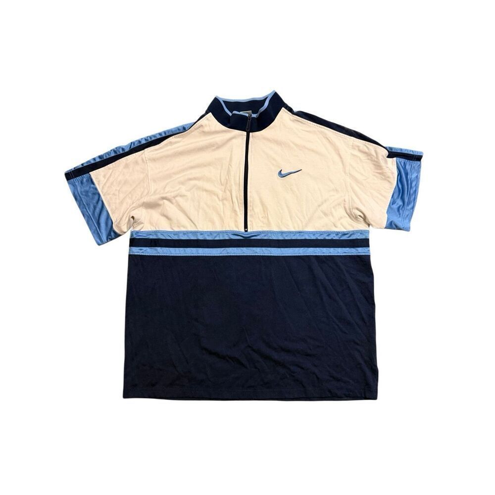 Vintage Nike Half Zip Collared Two Tone Blue White T-Shirt Men’s 2XL